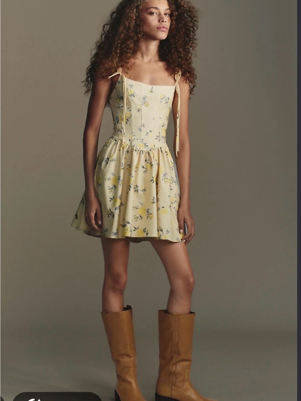 Zara Sleeveless Yellow Floral Tie-Shoulder Mini Dress